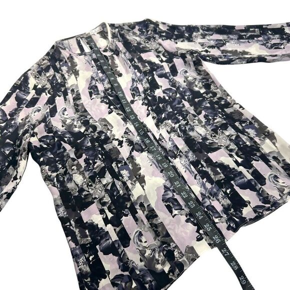 Parker Large Multicolor Floral Print Silk Blouse Pleated design - Picture 11 of 14